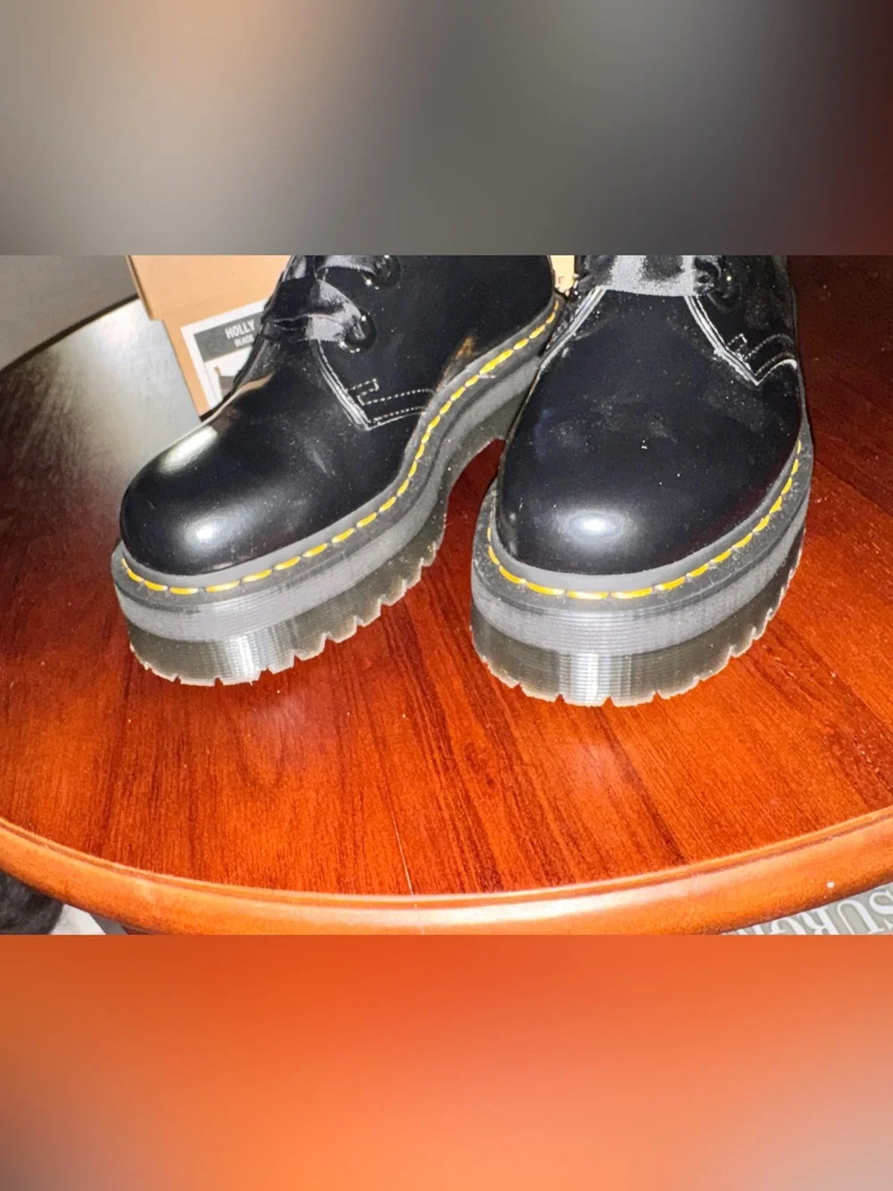 Dr. Martens Holly Quad Platform Shoes Black Ribbon Laces Women’s 8